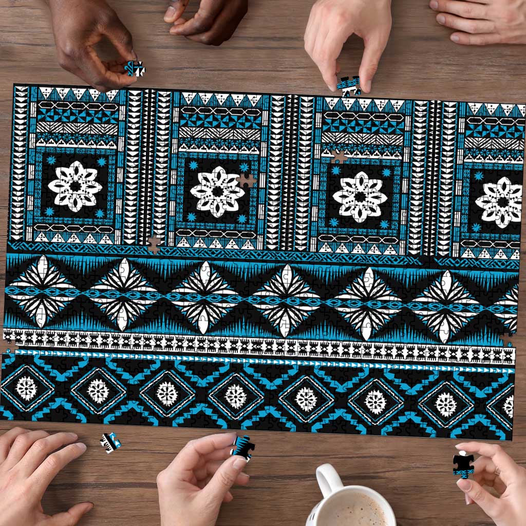 Fiji Masi Tapa Pattern Blue Puzzle - Polynesian Pride