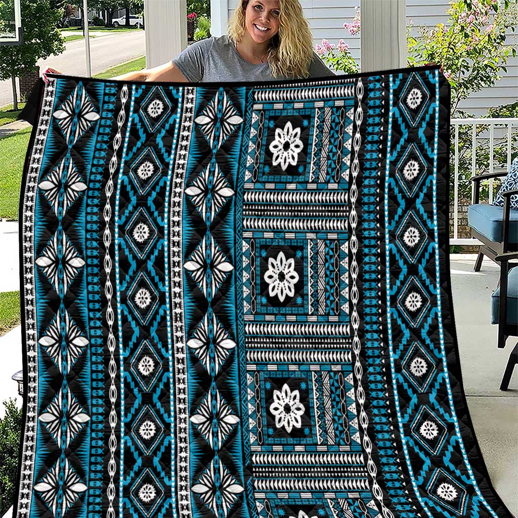 Fiji Masi Tapa Pattern Blue Quilt - Polynesian Pride