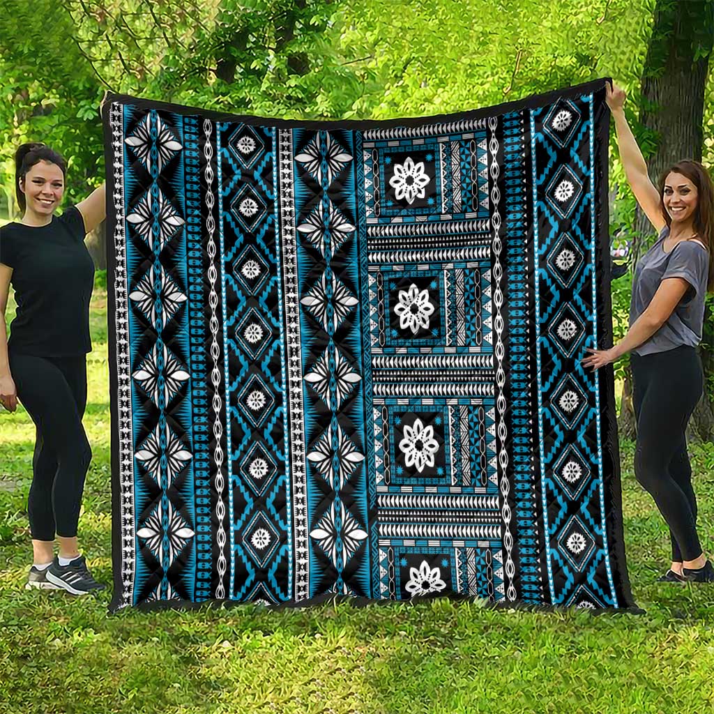 Fiji Masi Tapa Pattern Blue Quilt - Polynesian Pride