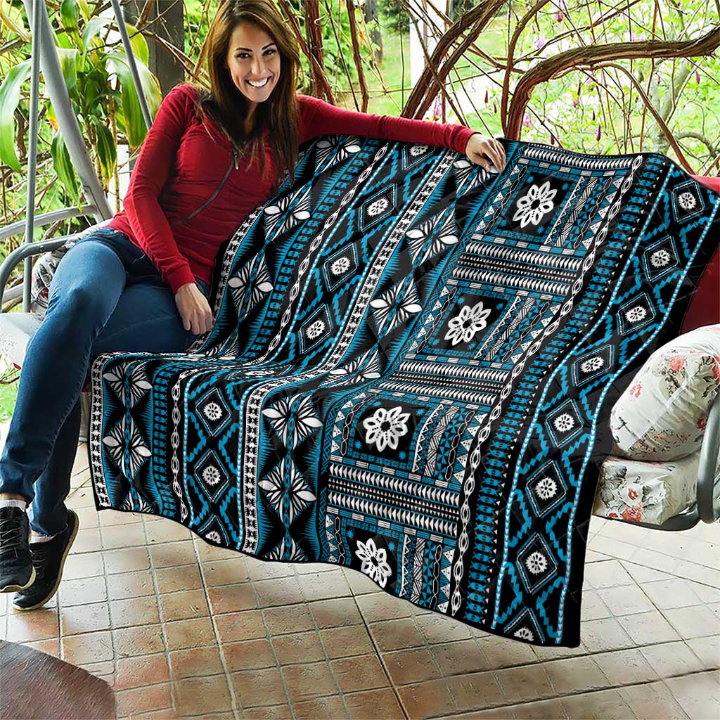 Fiji Masi Tapa Pattern Blue Quilt - Polynesian Pride