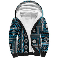 Fiji Masi Tapa Pattern Blue Sherpa Hoodie LT01 Unisex Blue - Polynesian Pride