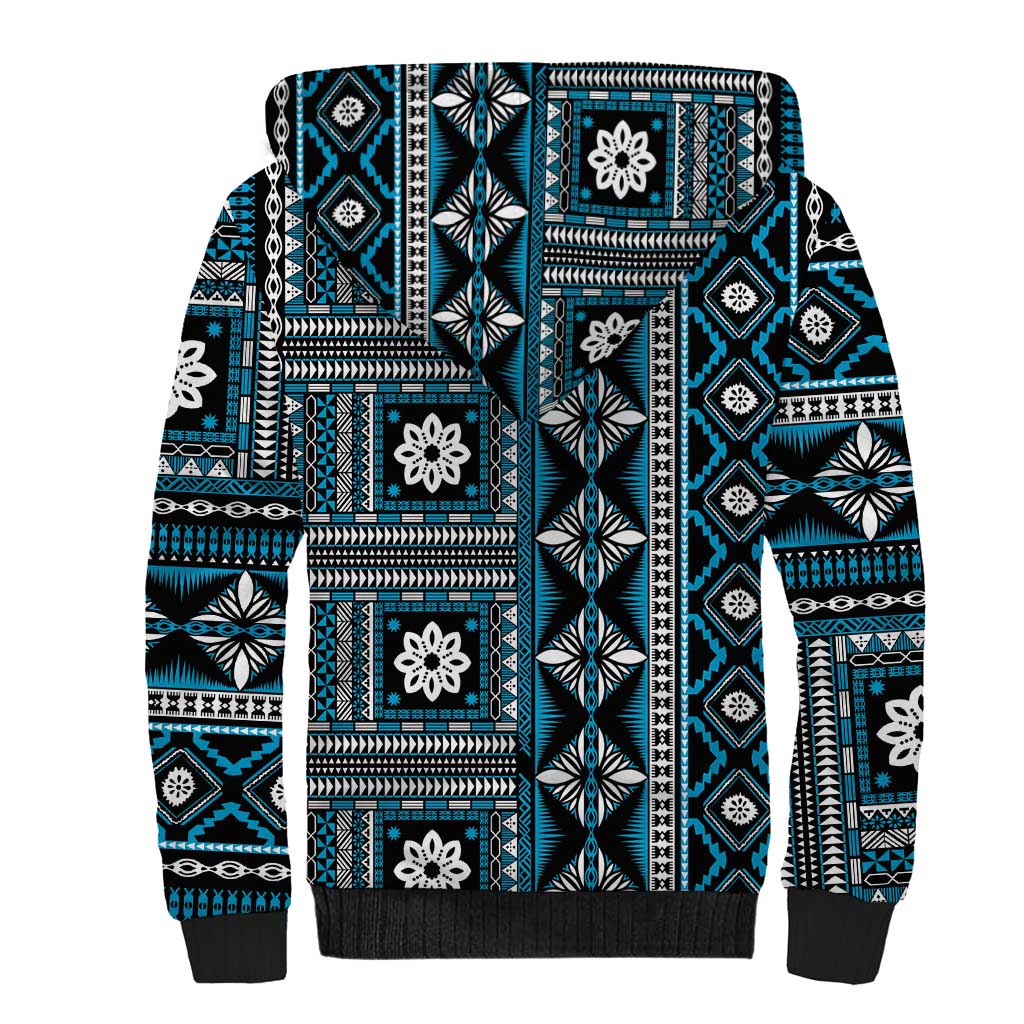 Fiji Masi Tapa Pattern Blue Sherpa Hoodie LT01 - Polynesian Pride