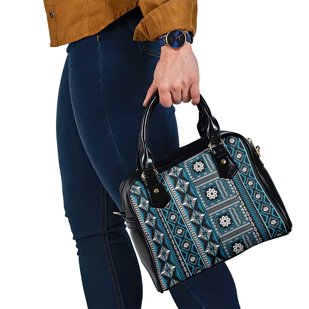 Fiji Masi Tapa Pattern Blue Shoulder Handbag LT01 - Polynesian Pride