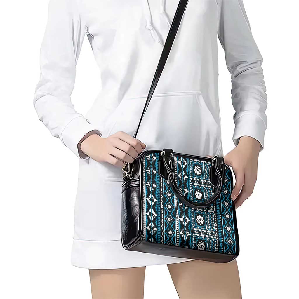 Fiji Masi Tapa Pattern Blue Shoulder Handbag LT01 - Polynesian Pride