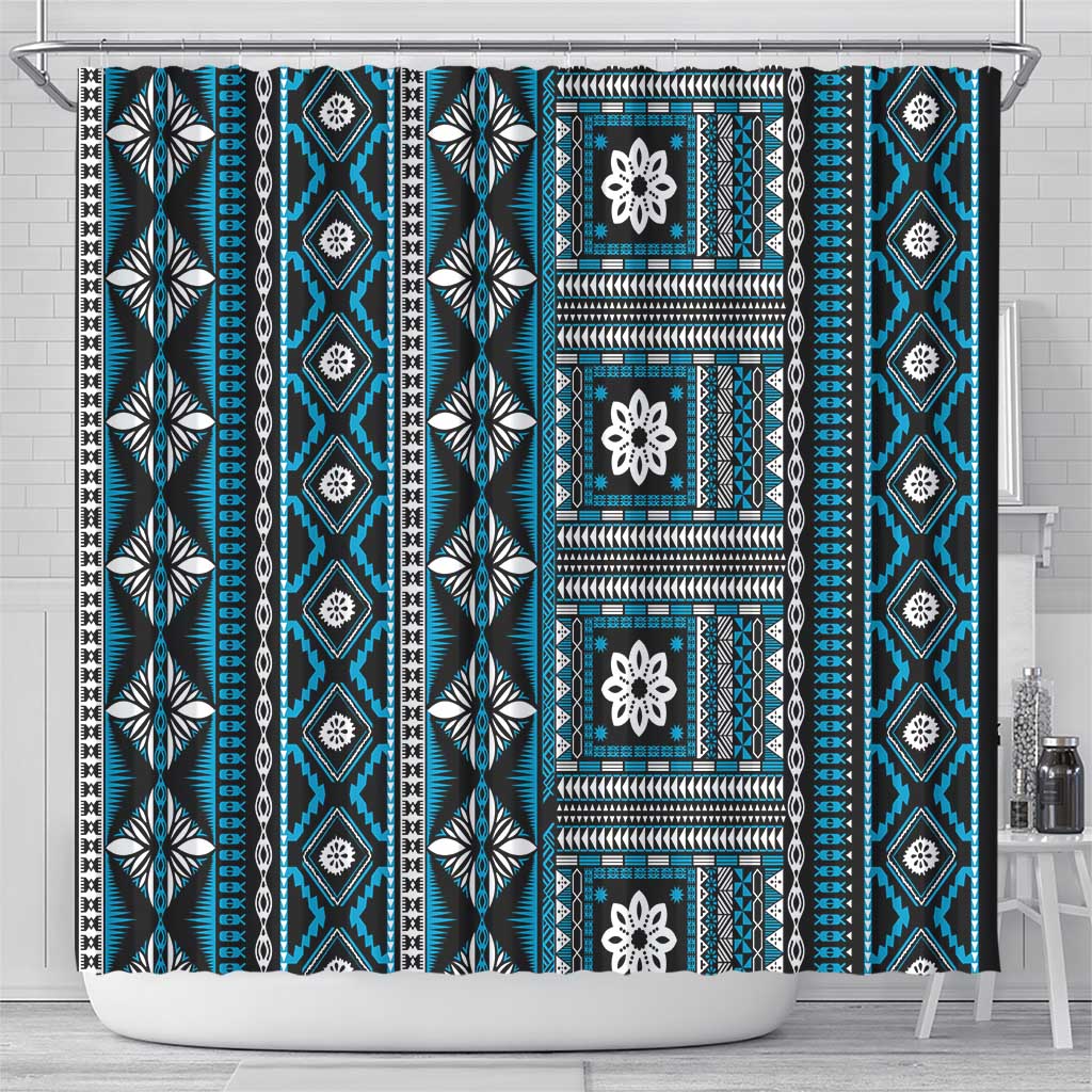 Fiji Masi Tapa Pattern Blue Shower Curtain LT01 - Polynesian Pride