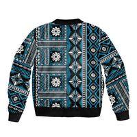 Fiji Masi Tapa Pattern Blue Sleeve Zip Bomber Jacket LT01 - Polynesian Pride