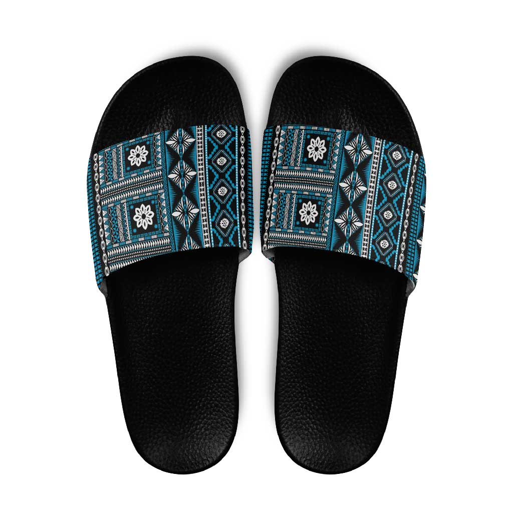 Fiji Masi Tapa Pattern Blue Slide Sandals LT01 Blue - Polynesian Pride