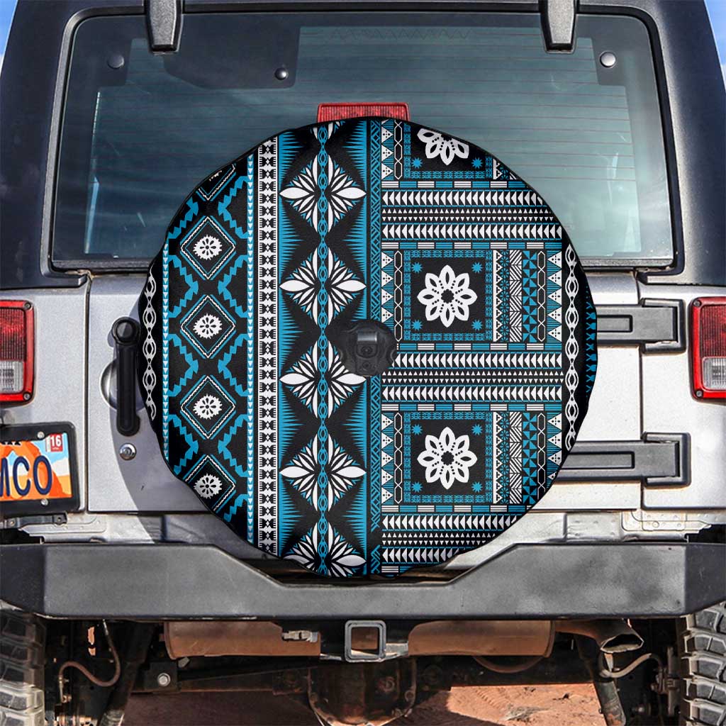 Fiji Masi Tapa Pattern Blue Spare Tire Cover - Polynesian Pride