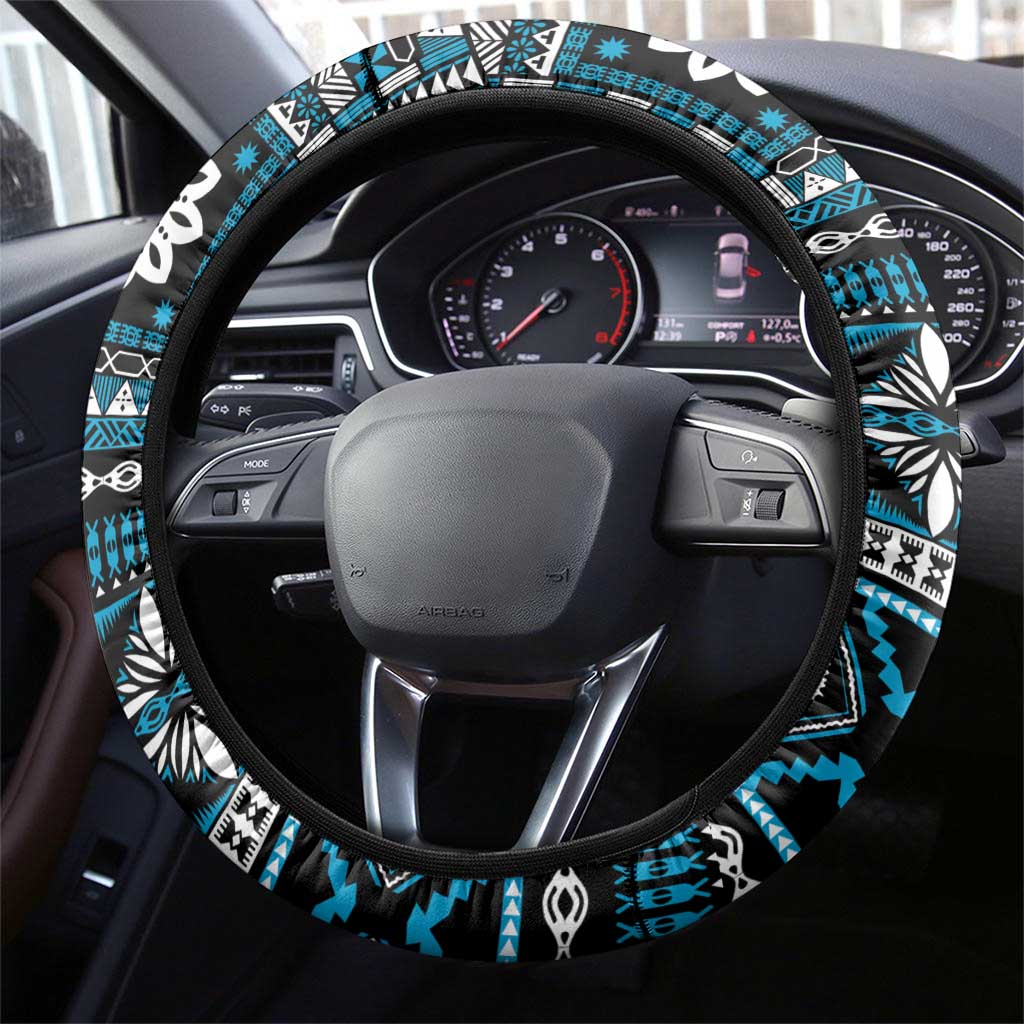 Fiji Masi Tapa Pattern Blue Steering Wheel Cover LT01 - Polynesian Pride