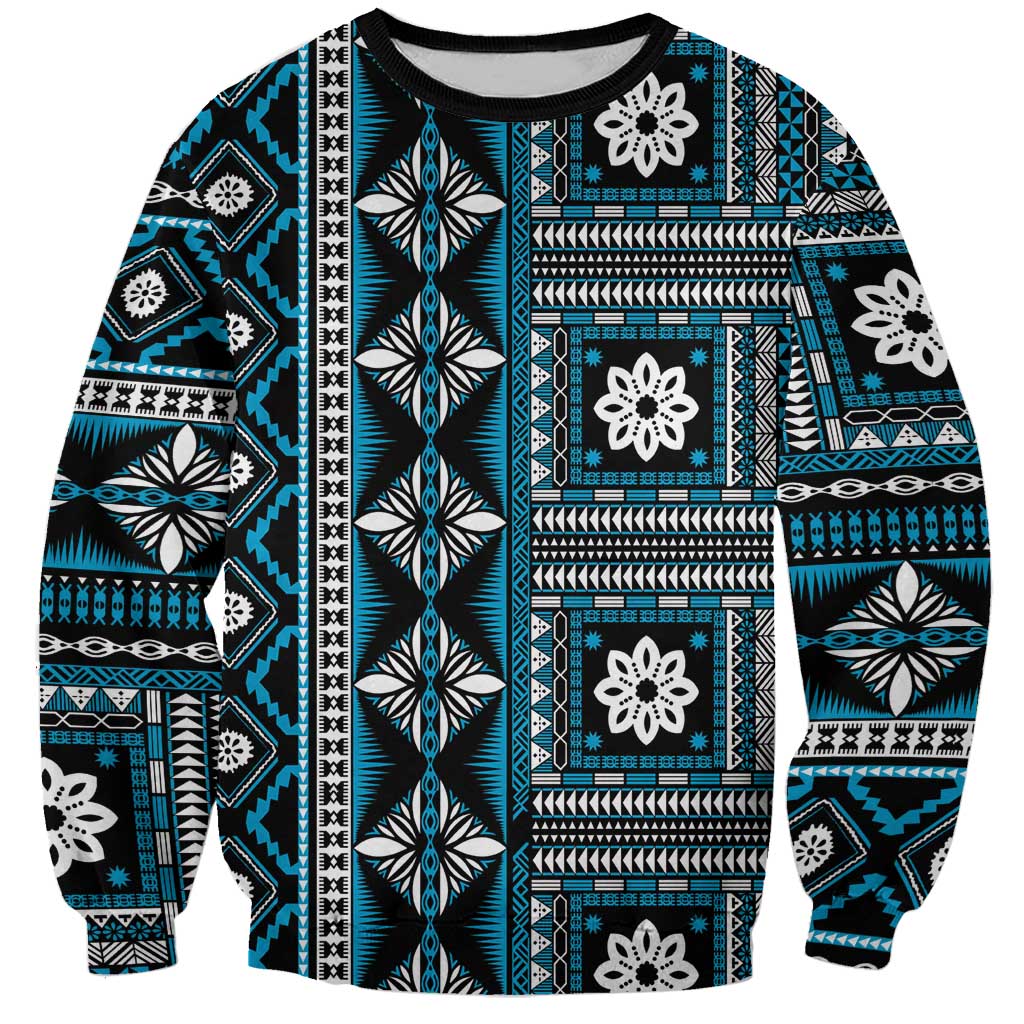 Fiji Masi Tapa Pattern Blue Sweatshirt - Polynesian Pride