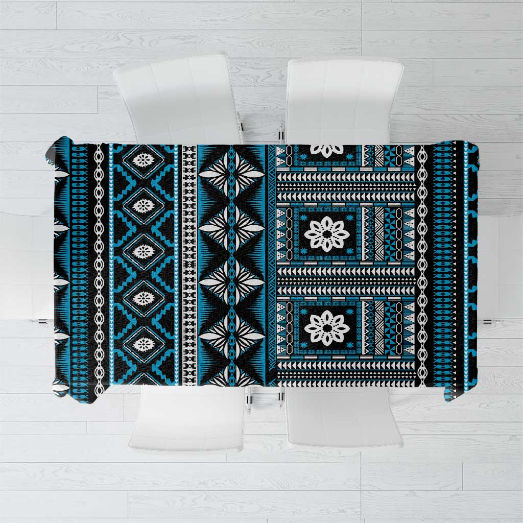Fiji Masi Tapa Pattern Blue Tablecloth LT01 Blue - Polynesian Pride