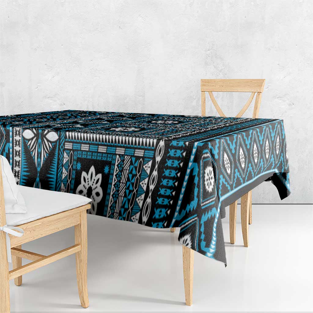 Fiji Masi Tapa Pattern Blue Tablecloth LT01 - Polynesian Pride