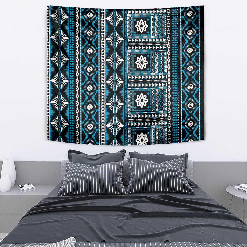 Fiji Masi Tapa Pattern Blue Tapestry LT01 - Polynesian Pride
