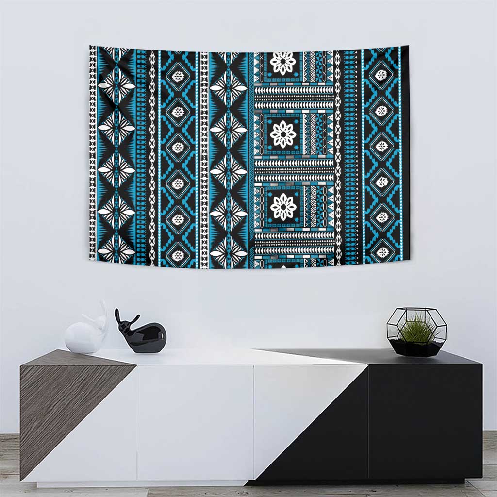 Fiji Masi Tapa Pattern Blue Tapestry LT01 - Polynesian Pride
