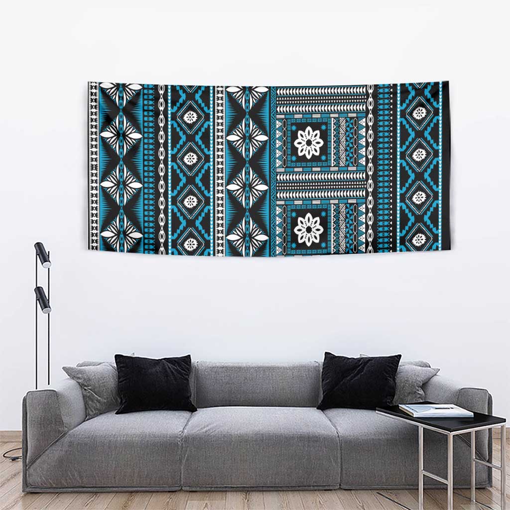 Fiji Masi Tapa Pattern Blue Tapestry LT01 - Polynesian Pride
