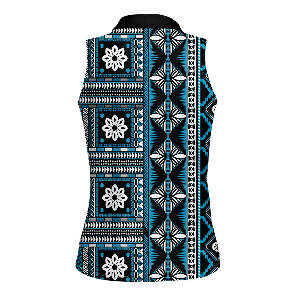 Fiji Masi Tapa Pattern Blue Women Sleeveless Polo Shirt - Polynesian Pride