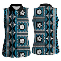Fiji Masi Tapa Pattern Blue Women Sleeveless Polo Shirt - Polynesian Pride