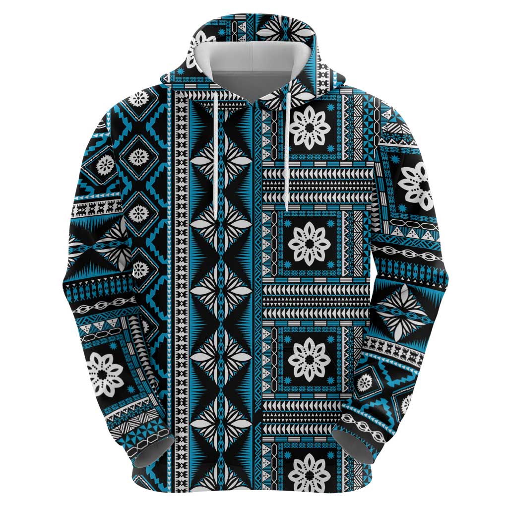 Fiji Masi Tapa Pattern Blue Zip Hoodie - Polynesian Pride