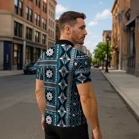 Fiji Masi Tapa Pattern Blue Zipper Polo Shirt - Polynesian Pride
