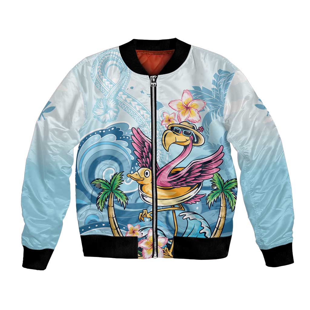 Hawaii Flamingo Bomber Jacket Plumeria Tropical Beach