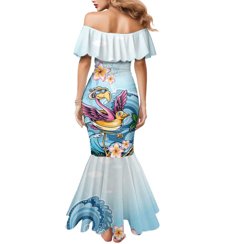 Hawaii Flamingo Family Matching Mermaid Dress and Hawaiian Shirt Plumeria Tropical Beach