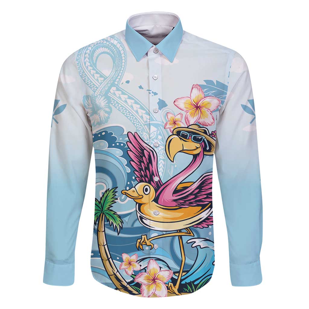 Hawaii Flamingo Family Matching Off Shoulder Short Dress and Hawaiian Shirt Plumeria Tropical Beach