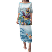 Hawaii Flamingo Family Matching Puletasi and Hawaiian Shirt Plumeria Tropical Beach