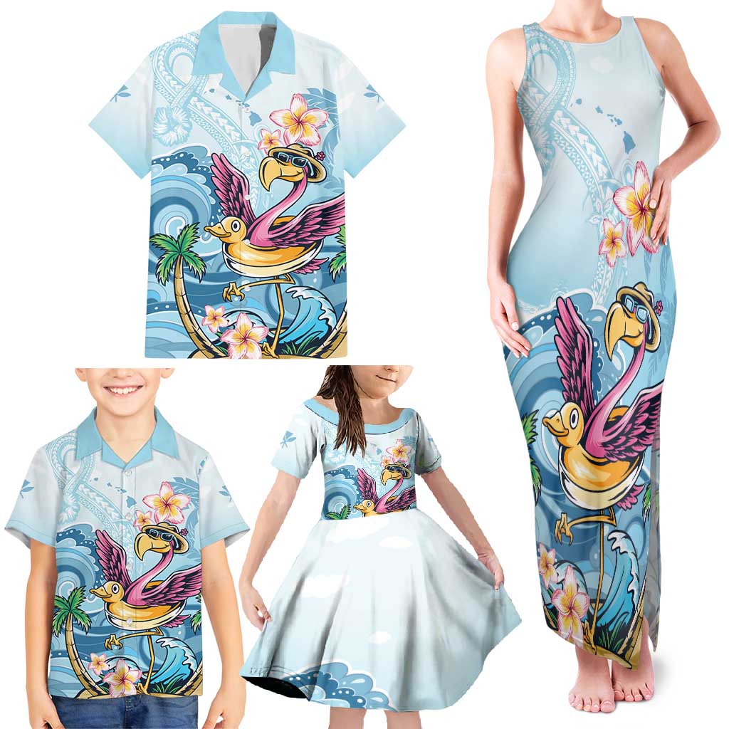 Hawaii Flamingo Family Matching Tank Maxi Dress and Hawaiian Shirt Plumeria Tropical Beach