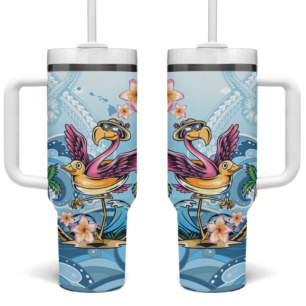 Hawaii Flamingo Tumbler With Handle Plumeria Tropical Beach