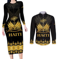 Haiti Neg Marron Gold Couples Matching Long Sleeve Bodycon Dress and Long Sleeve Button Shirt Lespwa pa anyen san aksyon
