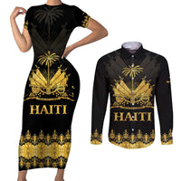 Haiti Neg Marron Gold Couples Matching Short Sleeve Bodycon Dress and Long Sleeve Button Shirt Lespwa pa anyen san aksyon