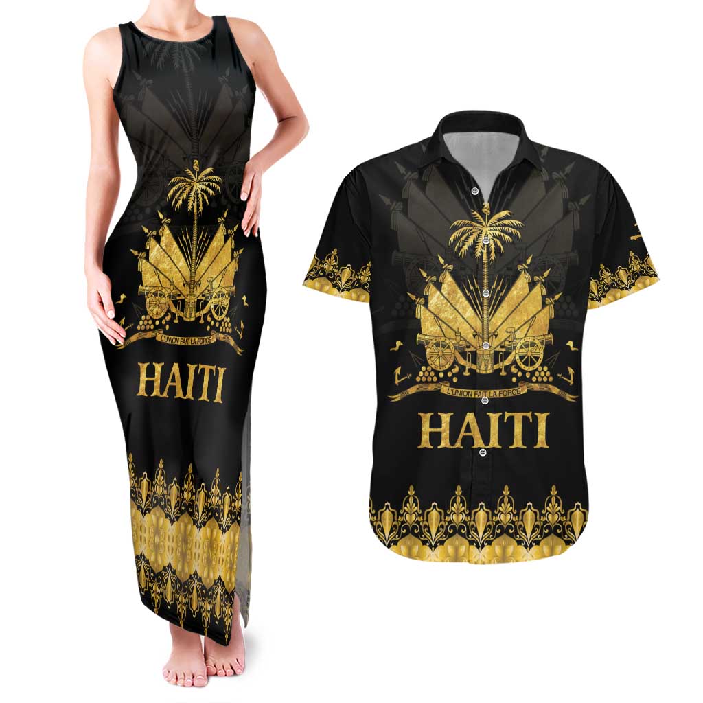 Haiti Neg Marron Gold Couples Matching Tank Maxi Dress and Hawaiian Shirt Lespwa pa anyen san aksyon