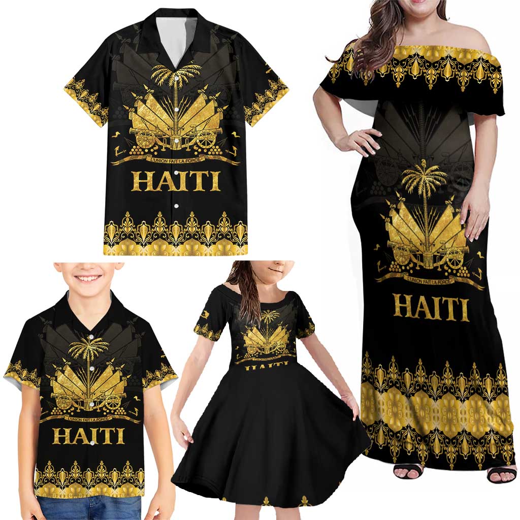 Haiti Neg Marron Gold Family Matching Off Shoulder Maxi Dress and Hawaiian Shirt Lespwa pa anyen san aksyon LT01 - Polynesian Pride