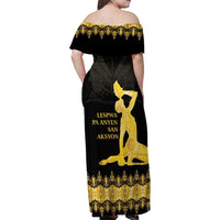 Haiti Neg Marron Gold Family Matching Off Shoulder Maxi Dress and Hawaiian Shirt Lespwa pa anyen san aksyon LT01 - Polynesian Pride
