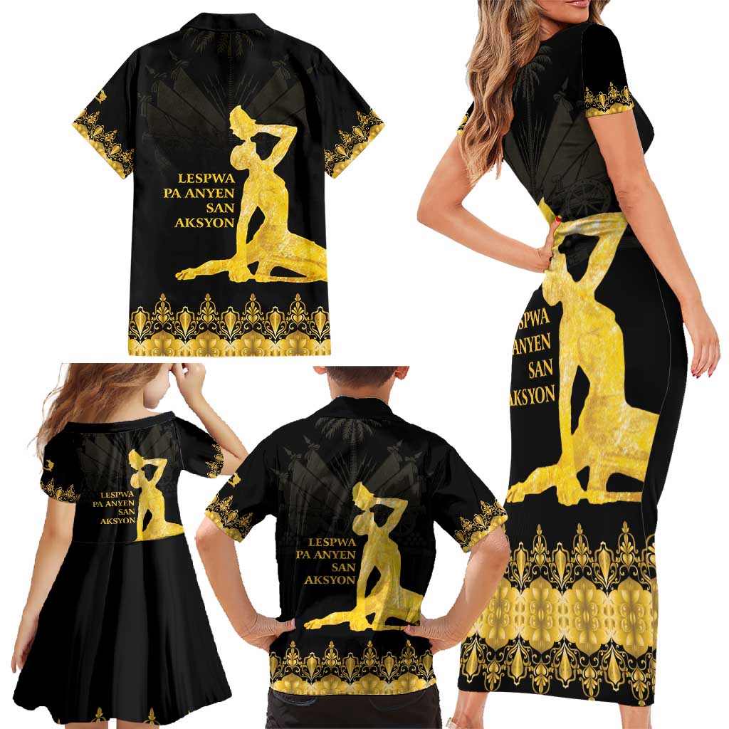 Haiti Neg Marron Gold Family Matching Short Sleeve Bodycon Dress and Hawaiian Shirt Lespwa pa anyen san aksyon LT01 - Polynesian Pride