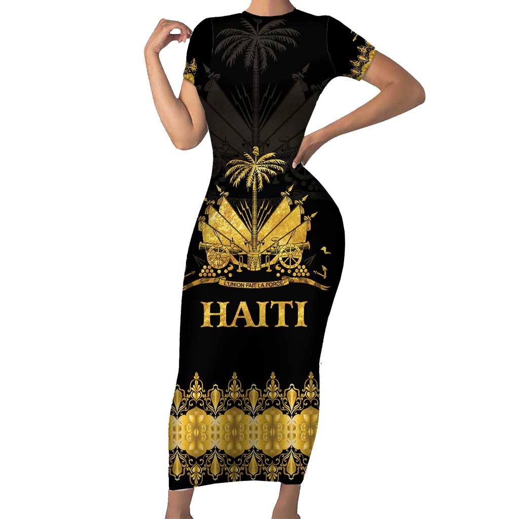 Haiti Neg Marron Gold Family Matching Short Sleeve Bodycon Dress and Hawaiian Shirt Lespwa pa anyen san aksyon LT01 Mom's Dress Gold - Polynesian Pride