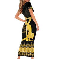 Haiti Neg Marron Gold Family Matching Short Sleeve Bodycon Dress and Hawaiian Shirt Lespwa pa anyen san aksyon LT01 - Polynesian Pride