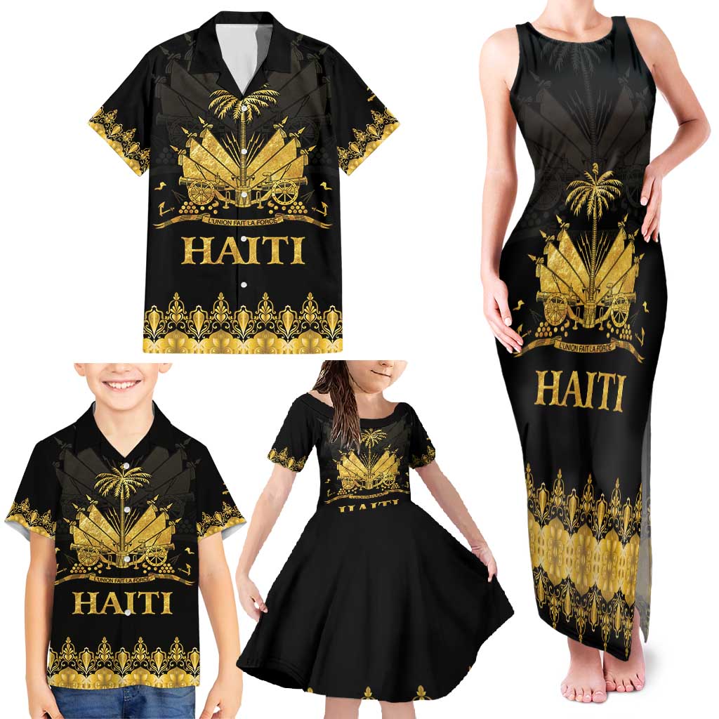 Haiti Neg Marron Gold Family Matching Tank Maxi Dress and Hawaiian Shirt Lespwa pa anyen san aksyon LT01 - Polynesian Pride