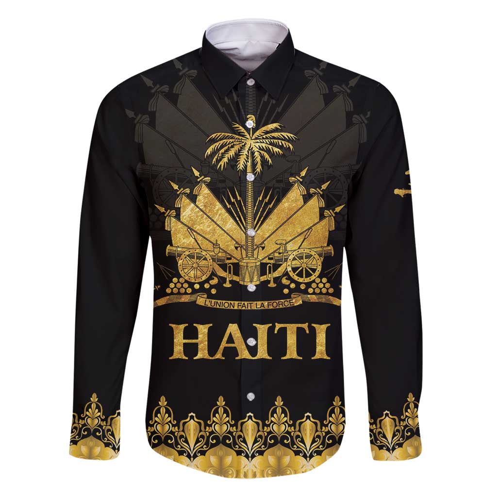 Haiti Neg Marron Gold Family Matching Tank Maxi Dress and Hawaiian Shirt Lespwa pa anyen san aksyon LT01 Dad's Shirt - Long Sleeve Gold - Polynesian Pride