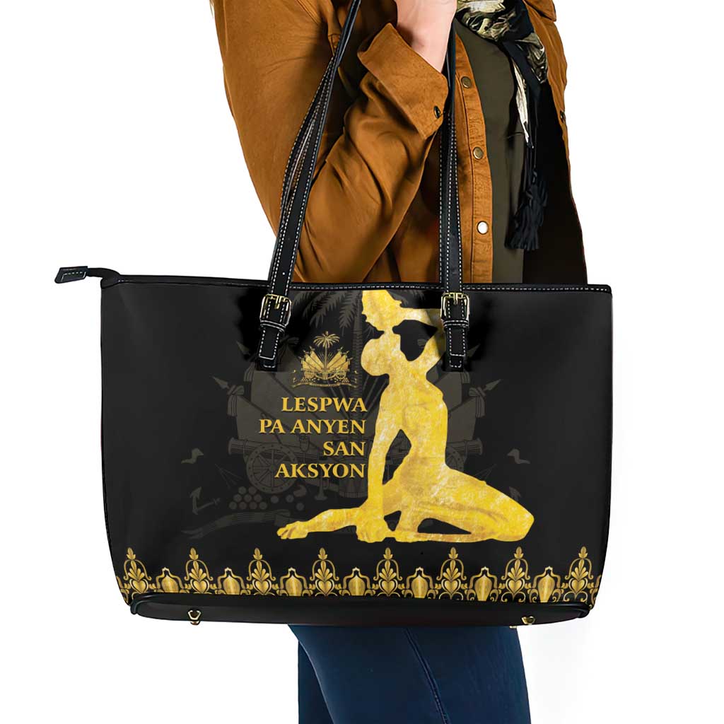 Haiti Neg Marron Gold Leather Tote Bag Lespwa pa anyen san aksyon LT01 - Polynesian Pride