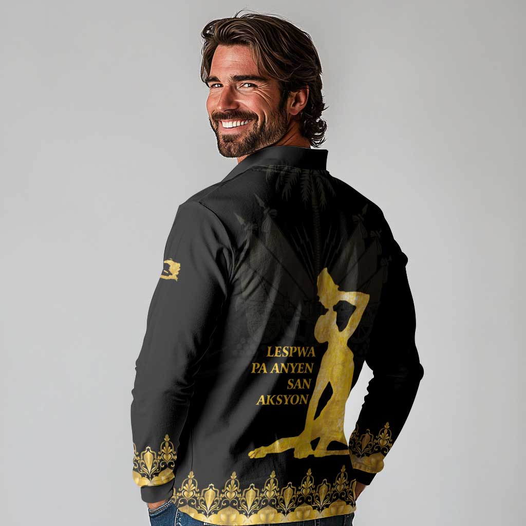 Haiti Neg Marron Gold Long Sleeve Polo Shirt Lespwa pa anyen san aksyon LT01 - Polynesian Pride