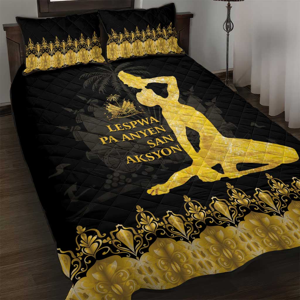 Haiti Neg Marron Gold Quilt Bed Set Lespwa pa anyen san aksyon