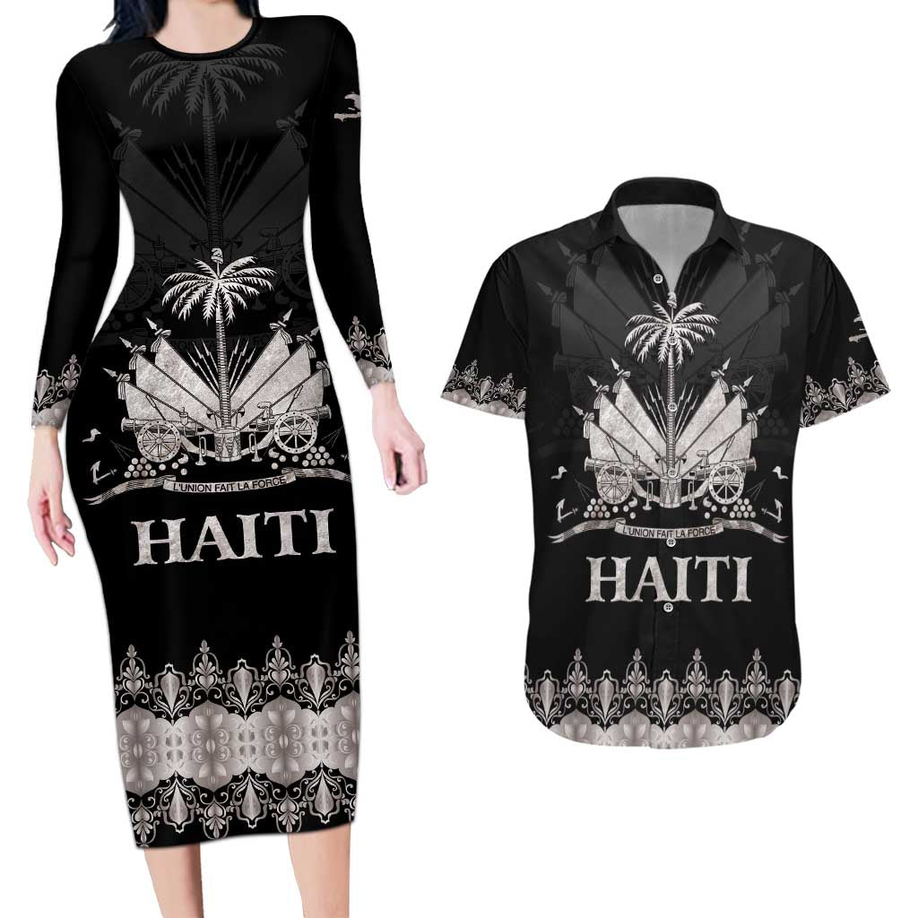 Haiti Neg Marron Silver Couples Matching Long Sleeve Bodycon Dress and Hawaiian Shirt Hope is Nothing Without Action