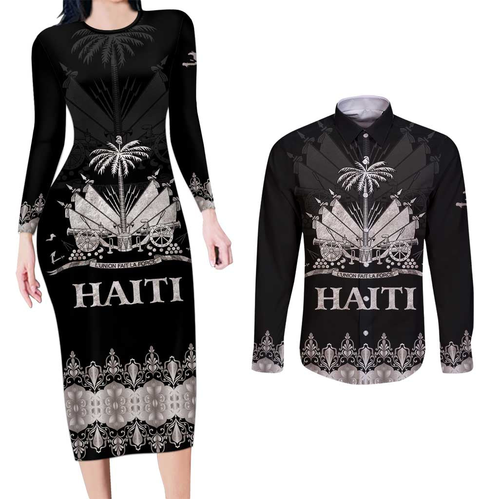 Haiti Neg Marron Silver Couples Matching Long Sleeve Bodycon Dress and Long Sleeve Button Shirt Hope is Nothing Without Action