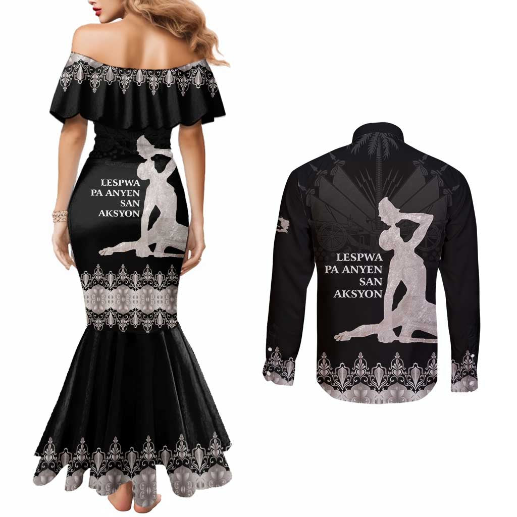 Haiti Neg Marron Silver Couples Matching Mermaid Dress and Long Sleeve Button Shirt Hope is Nothing Without Action