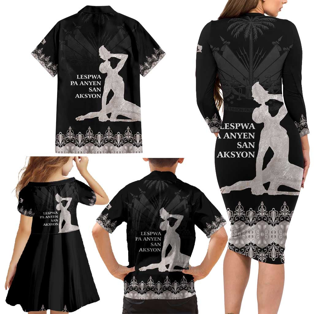 Haiti Neg Marron Silver Family Matching Long Sleeve Bodycon Dress and Hawaiian Shirt Hope is Nothing Without Action