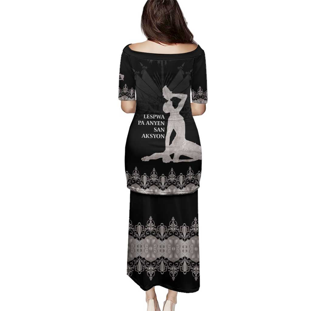 Haiti Neg Marron Silver Family Matching Puletasi and Hawaiian Shirt Hope is Nothing Without Action