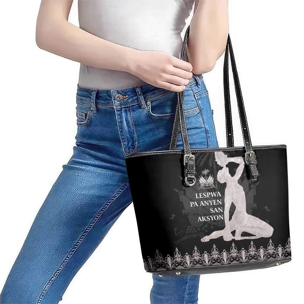 Haiti Neg Marron Silver Leather Tote Bag Hope is Nothing Without Action LT01 - Polynesian Pride