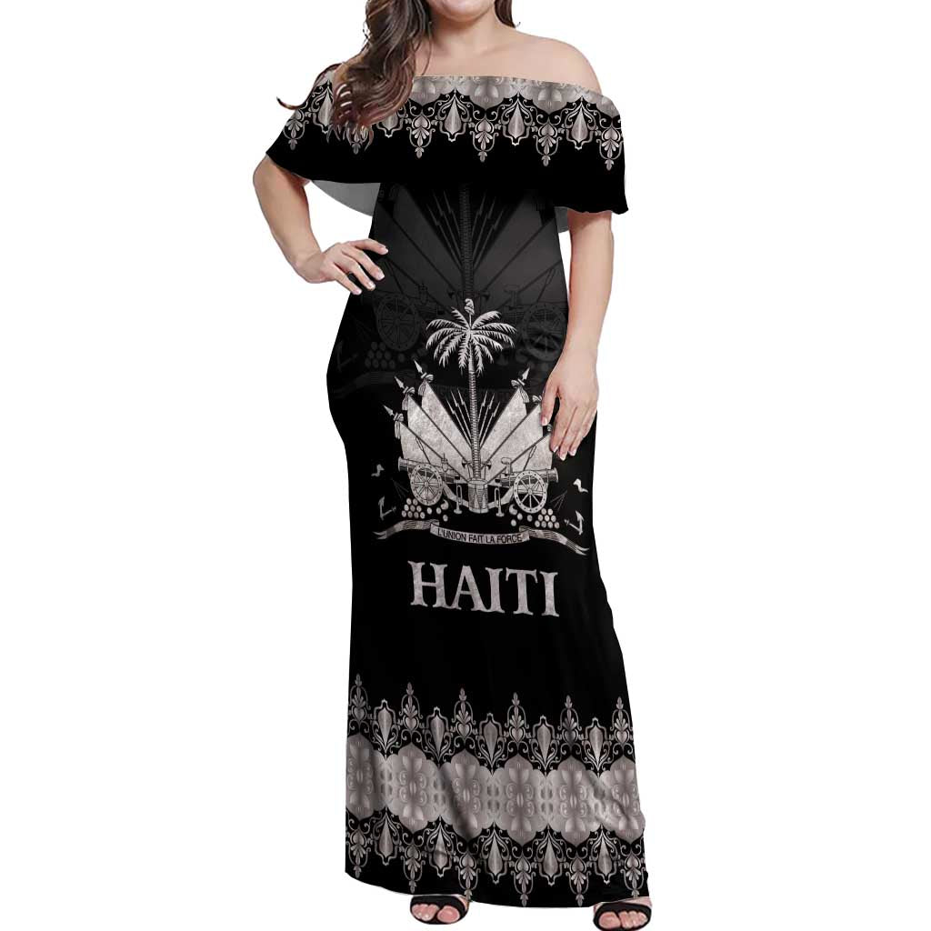 Haiti Neg Marron Silver Off Shoulder Maxi Dress Hope is Nothing Without Action LT01 Women Silver - Polynesian Pride