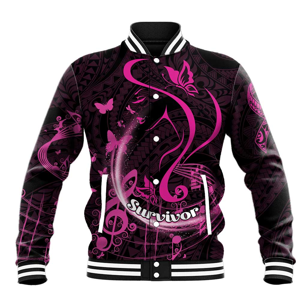 Personalised Survivor Melody Pink Baseball Jacket Breast Cancer Polynesian Pattern LT01 Unisex Pink - Polynesian Pride